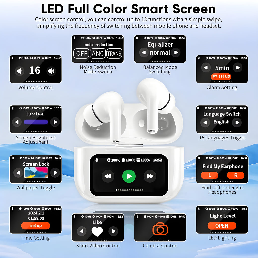 A9 Pro Touch Screen ANC/ENC Wireless Earbuds