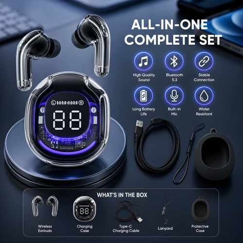 Air39 Wireless Earbuds with Transparent Charging Case