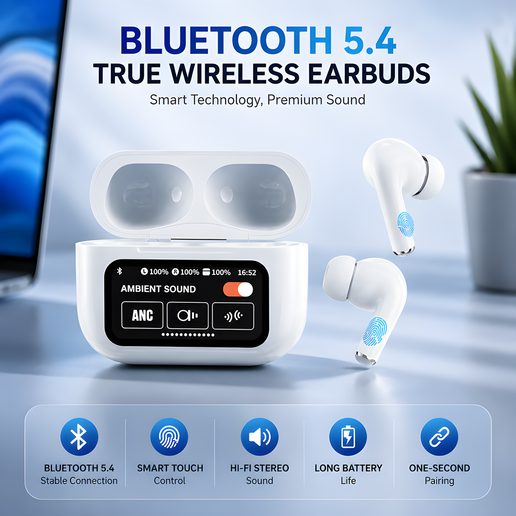 A9 Pro Touch Screen ANC/ENC Wireless Earbuds