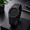 Arabic Aura Matte Black Watch with Butterfly Clasp