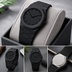 Arabic Aura Matte Black Watch with Butterfly Clasp