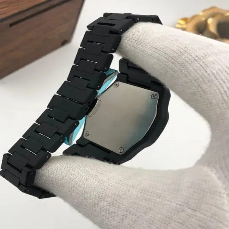 Arabic Aura Matte Black Watch with Butterfly Clasp