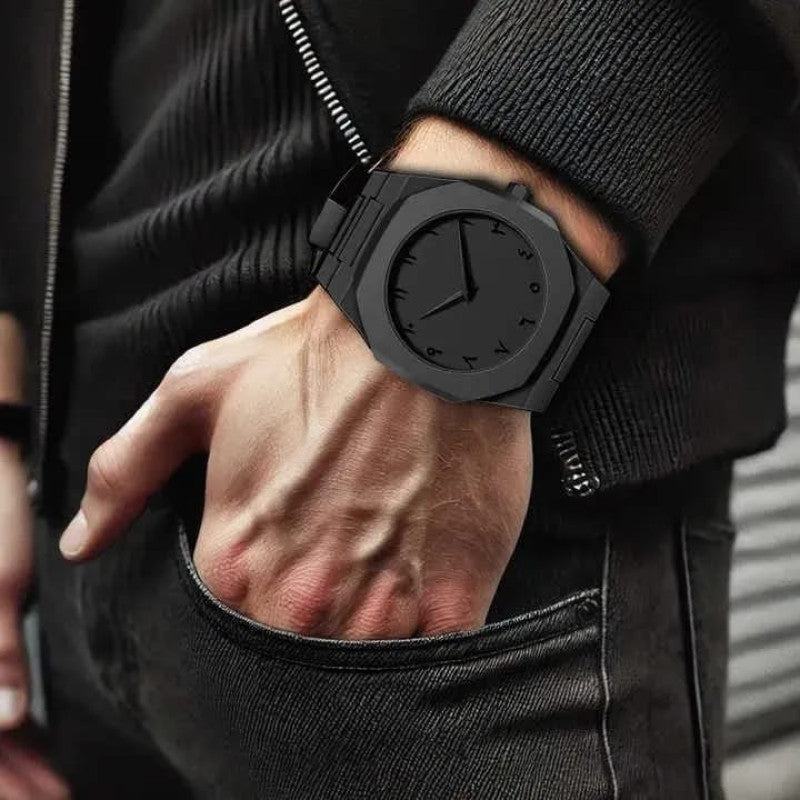 Arabic Aura Matte Black Watch with Butterfly Clasp